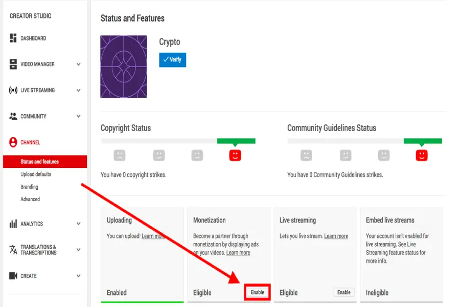 فرآیند گام به گام درخواست مانیتایز شدن کانال یوتیوب