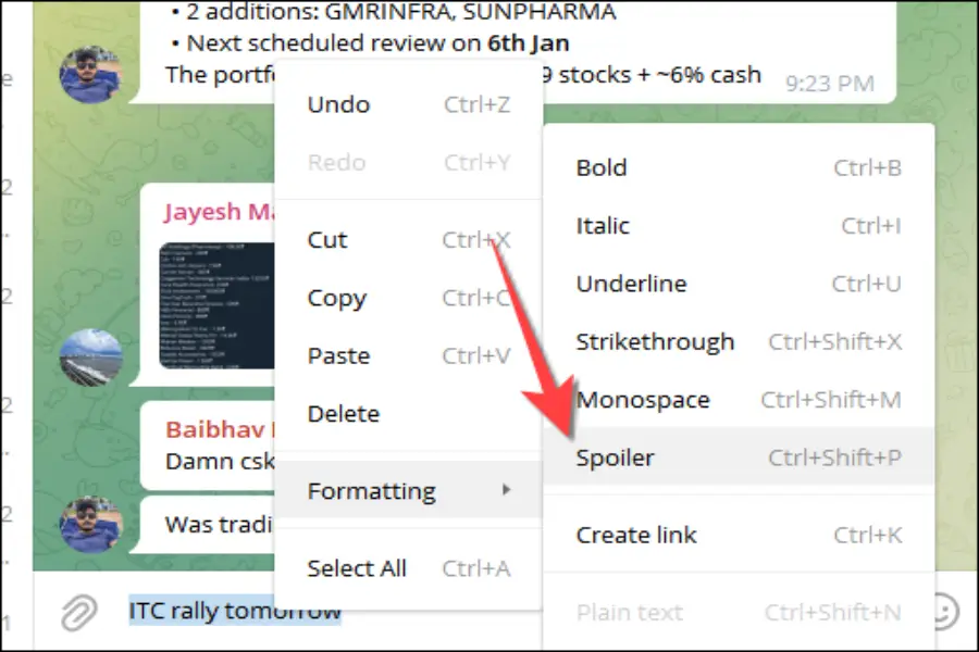 آموزش اسپویلر متن تلگرام